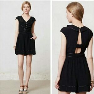 Anthropologie Elevenses Lexi Black Ruffle Romper 8 EUC